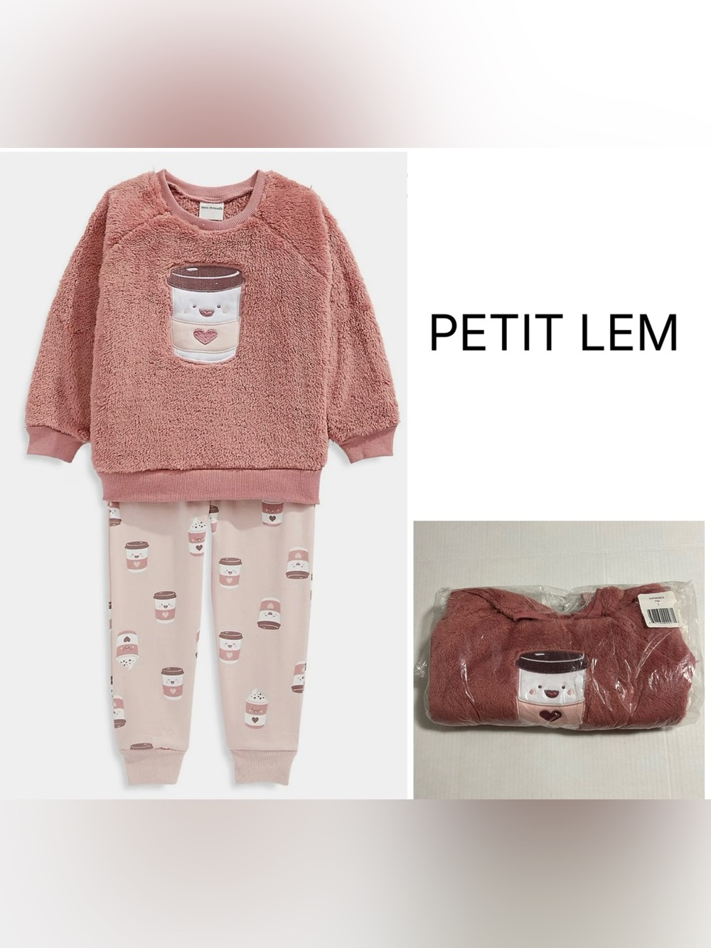 PETIT LEM - 3T - NWT - TODDLER GIRLS 2PC PINK COFFEE / LATTE OUTFIT SET